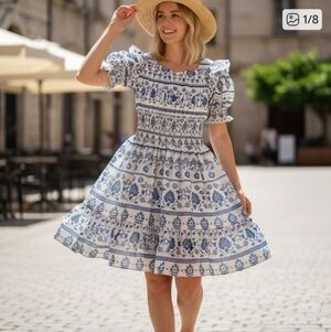 JessaKae Mirabel Encanto Dress Blue & White Floral Midi
